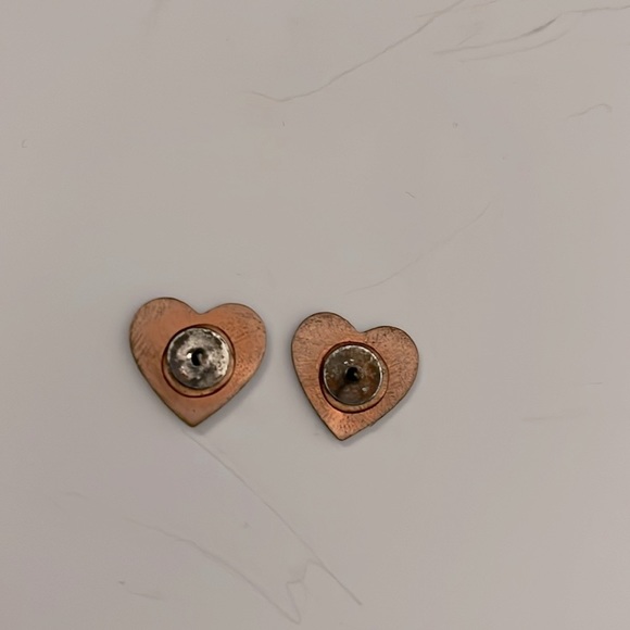 VINTAGE ENAMEL HEART EARRINGS - Picture 3 of 6